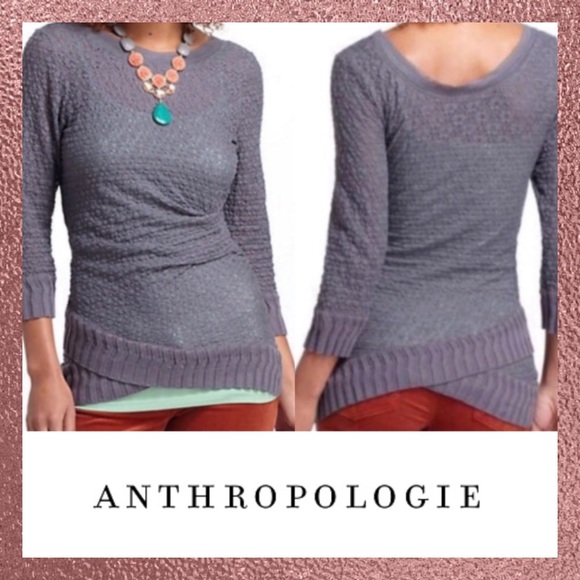 Anthropologie Tops - Deletta Blue Gray Twisted Lace Fringe Top Small S